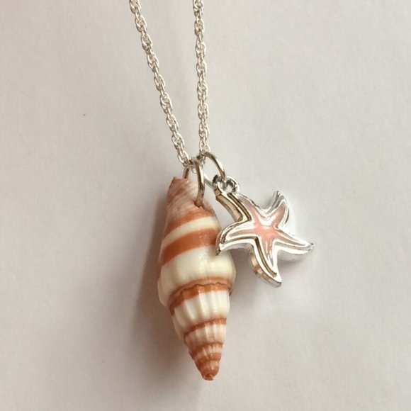 Natural Sea Shell Necklace 24" Silver Plated Starfish Island Beach Mermaid - Picture 6 of 9
